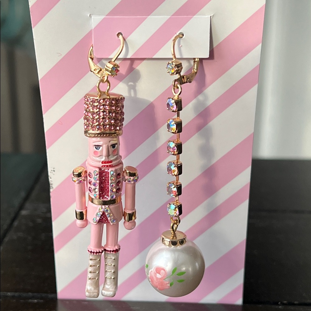 Pink Nutcracker and Pearl Drop Earrings